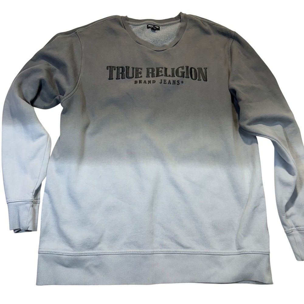 True Religion Ombre Pullover Mens 3XL Grey Streetwear‎ Gradient Logo Sweatshirt